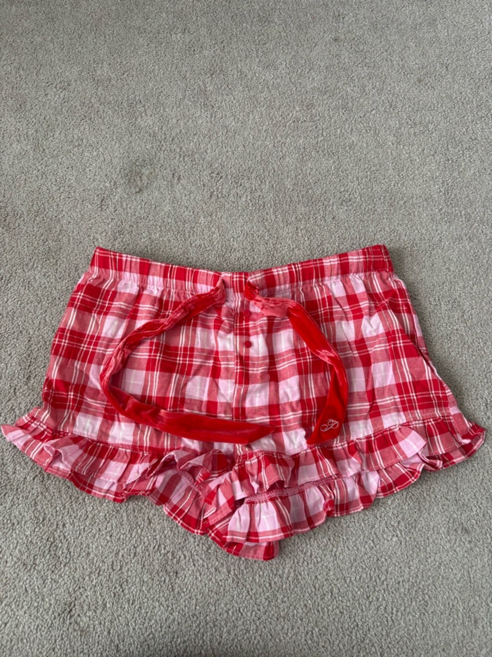PINK Victoria's Secret Red Plaid Ruffle Lounge Shorts